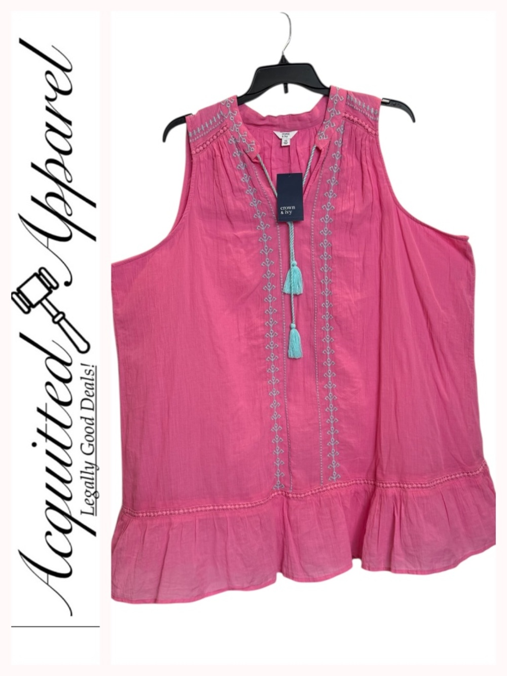 crown & ivy Pink Embroidered Tassel Sleeveless Lined Dress 4X